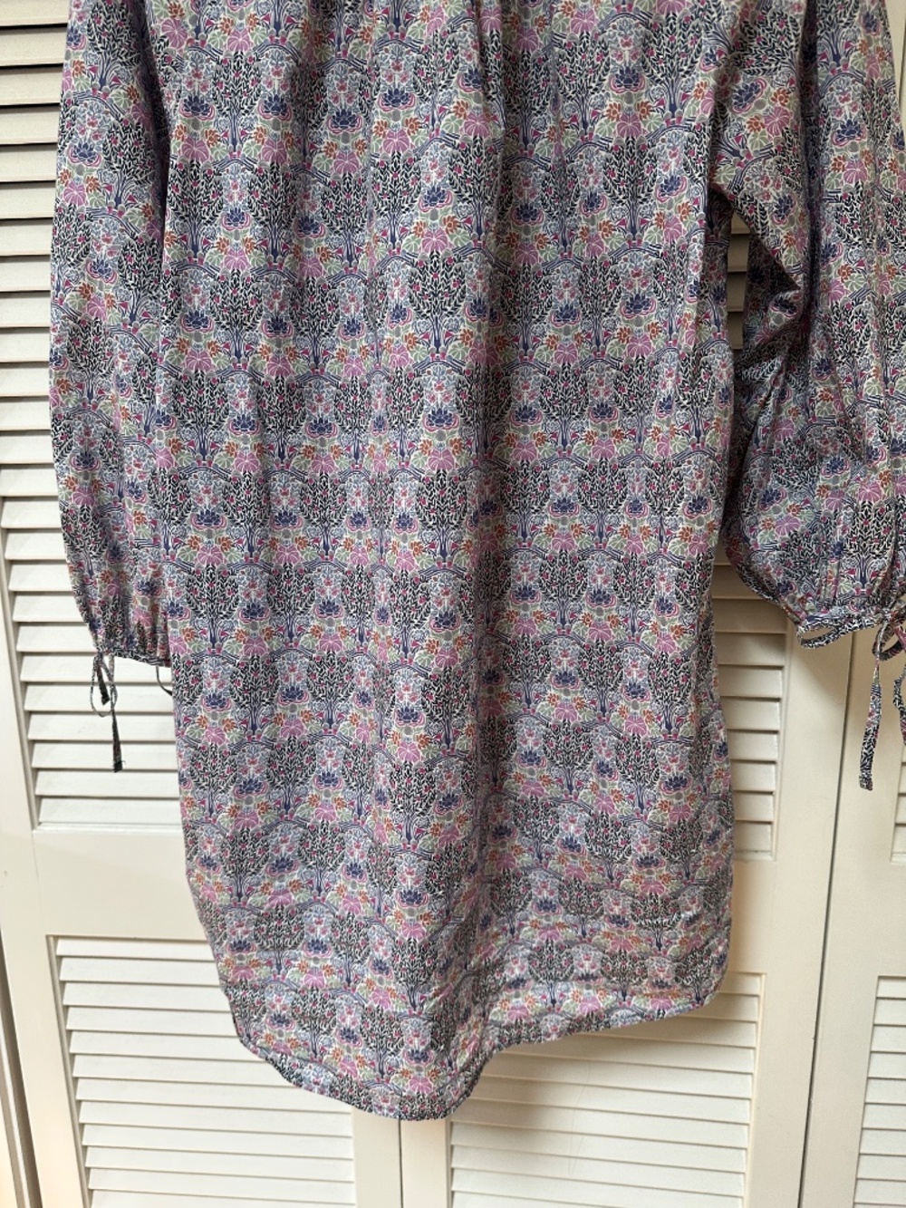 J. Crew Tie-Sleeve Button-Front Organic Cotton Dress Liberty Club Nouveau Print - Picture 10 of 15